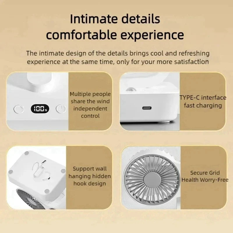 Brisano Table Fan Cordless | 8000mAh Battery | 90° Adjustable & 4-Speed Wind | LED Display & USB Charging