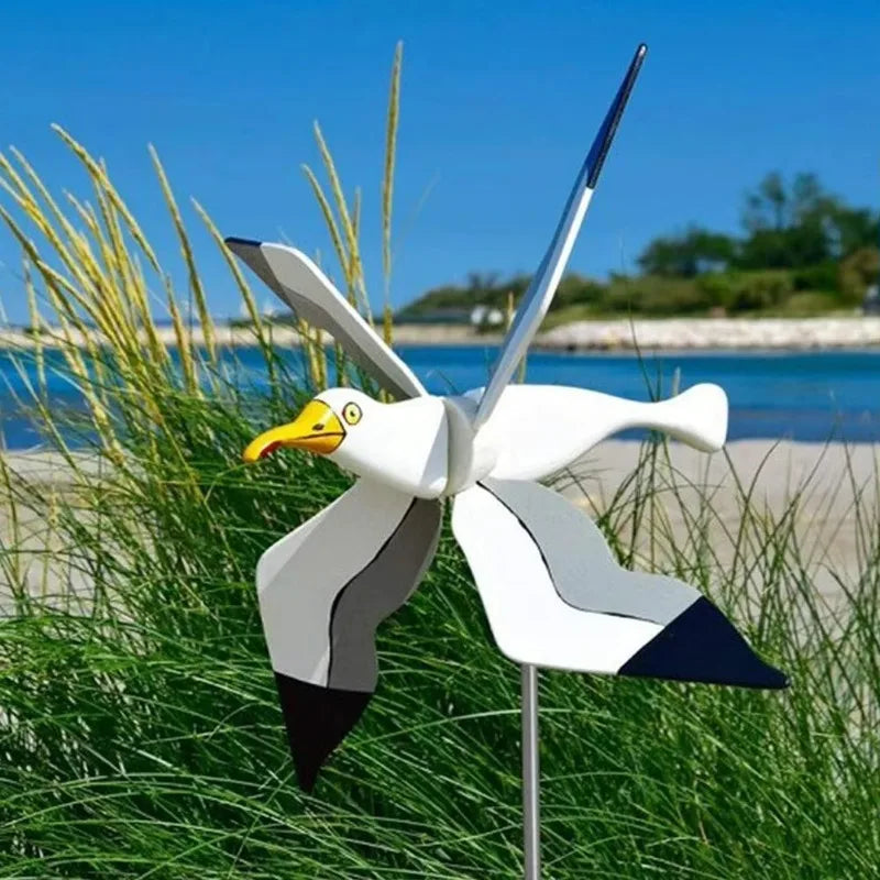 Garden decor wind bird SkyGull | Creative wind spinner with seagull motif | Weatherproof & height adjustable | 25 cm figure