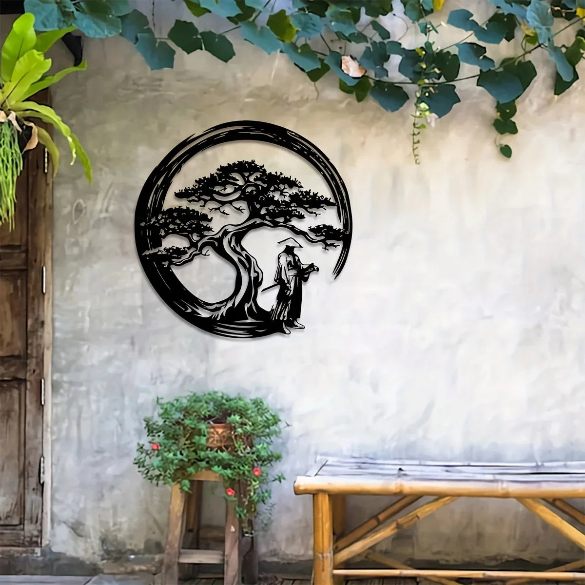 ZENORA Metal Wall Decor Bonsai | Japanese Design with Torii & Enso | 40 × 40 cm
