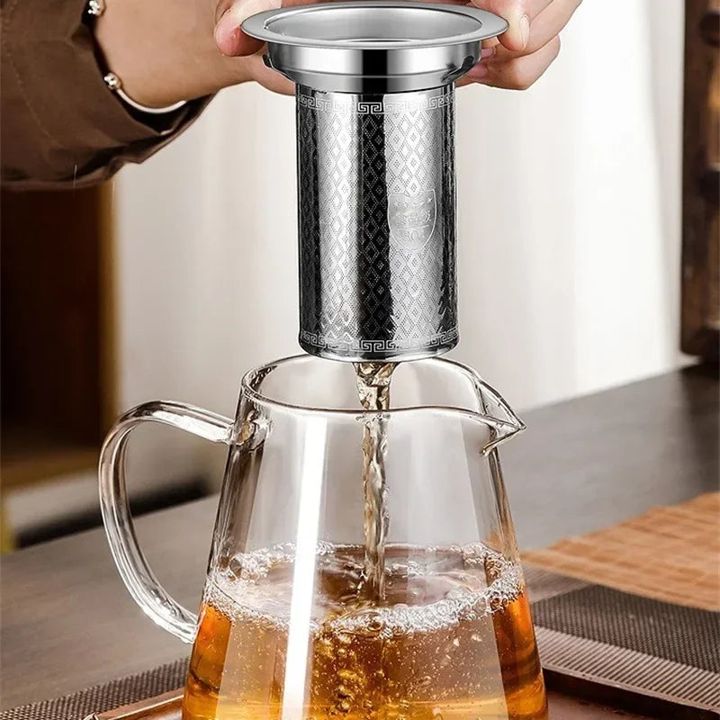 450ml-950ml Heat Resistant Glass Teapot – Stainless Steel Tea Filter, Flower Kettle for Kung Fu Tea, Puer and Oolong Tea