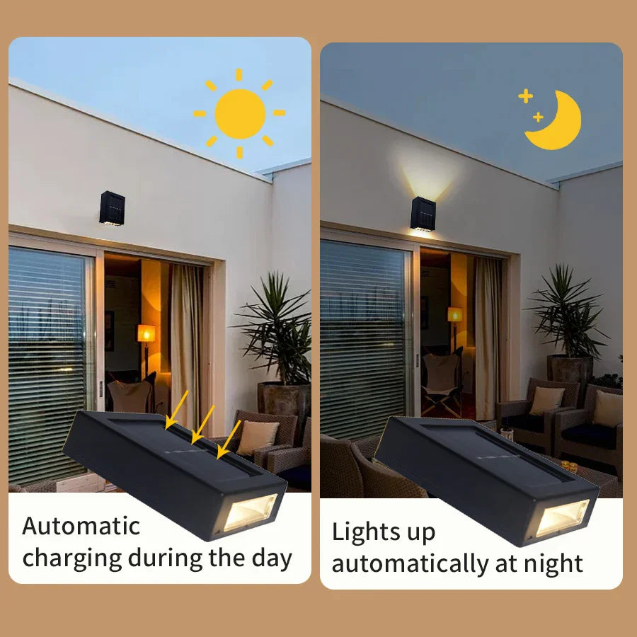 Waterproof LED Solar Wall Lamp: Up and Down Lighting for Balcony, Garden, Street and Landscape