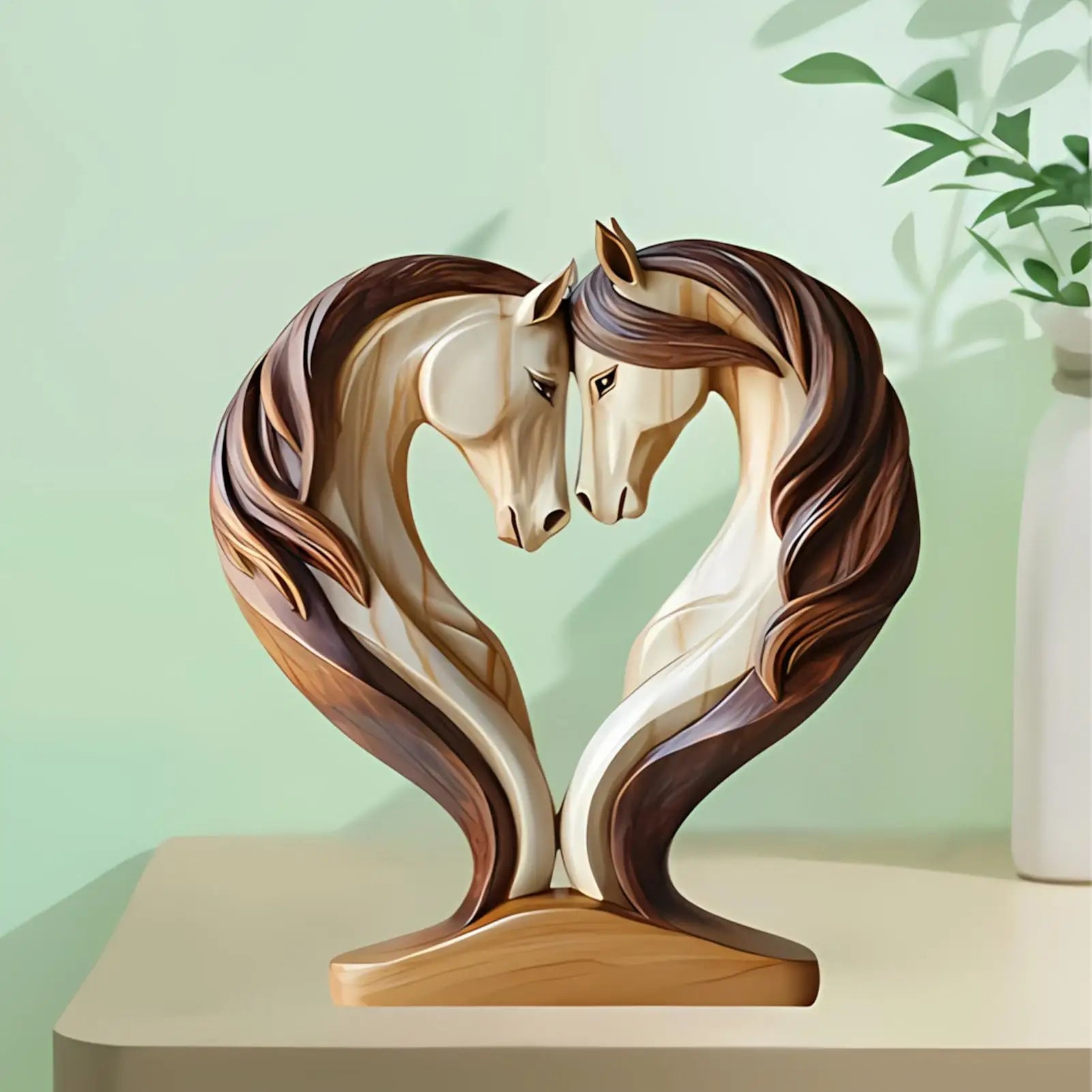Equora Horse Sculpture | Horse Sculpture Wood | 2D Design in Embrace Pose | Decoration for Living Room, Office & Children's Room