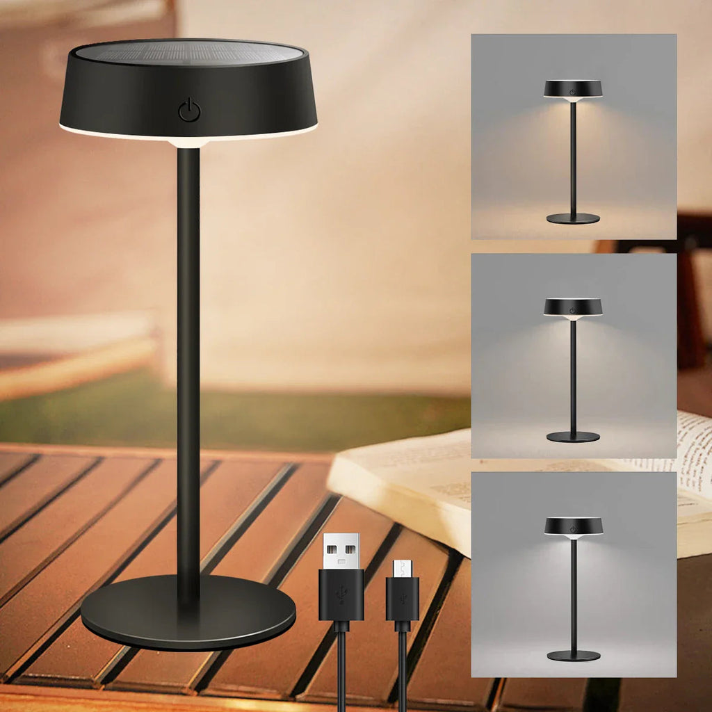 Solvella Solar Table Lamp LED | Dimmable & Cordless | 3 Light Colors | IP65 Waterproof for Indoor & Outdoor