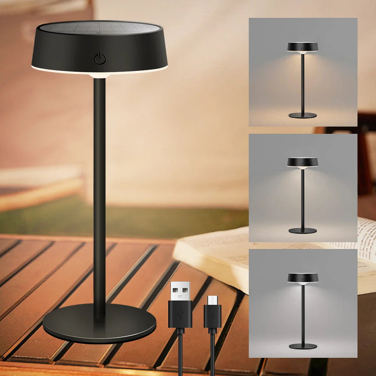 Solvella Solar Table Lamp LED | Dimmable & Cordless | 3 Light Colors | IP65 Waterproof for Indoor & Outdoor