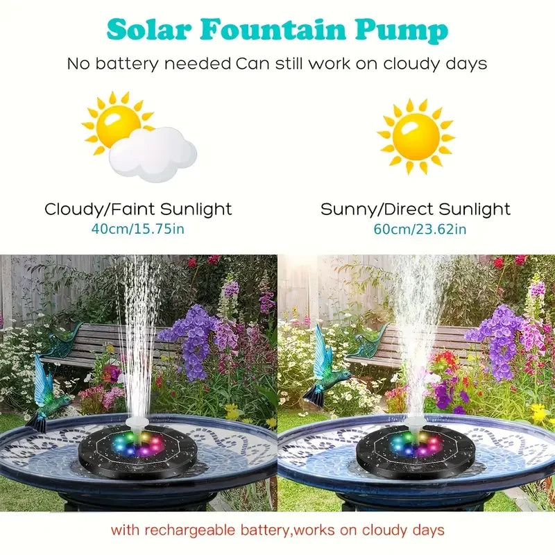 Solar Fountain LumiFonte 3.5W | With RGB LED & 6 Nozzles | 1500 mAh Battery & Filter System | For Birdbath, Pond & Garden