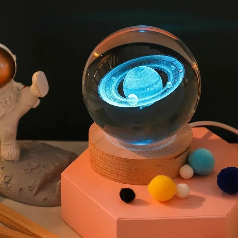 2.36 in RGB Crystal Ball Night Light with Milky Way and Moon - Cosmos-Inspired Bedside Decoration