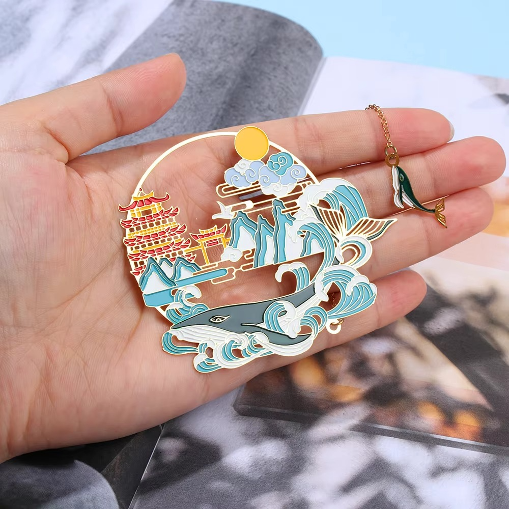 Metal Tassel Calligraphy Bookmark – Chinese Style Fan Design for Books and Journals