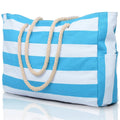 Marivalis Striped Beach Bag with Zipper | Foldable & Waterproof | Sand Resistant Canvas | For Travel & Vacation
