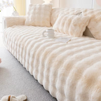 Plush Bubble-Textured Faux Rabbit Fur Sofa Slipcover - Non-Slip Couch Cushion Cover for Living Room