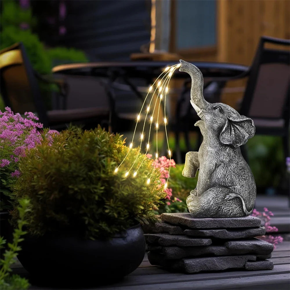 LumaPachy Solar Elephant Figure with String Lights | Garden Decoration & Gift Idea | Waterproof LED Sculpture for Garden, Terrace & Balcony