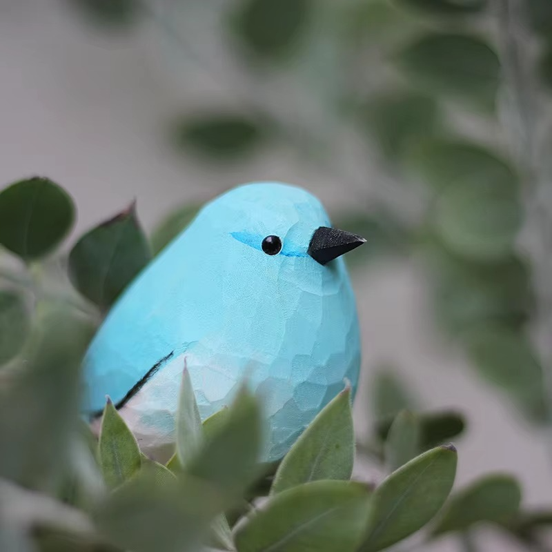 Handcrafted Mountain Blue Robin Wood Sculpture
