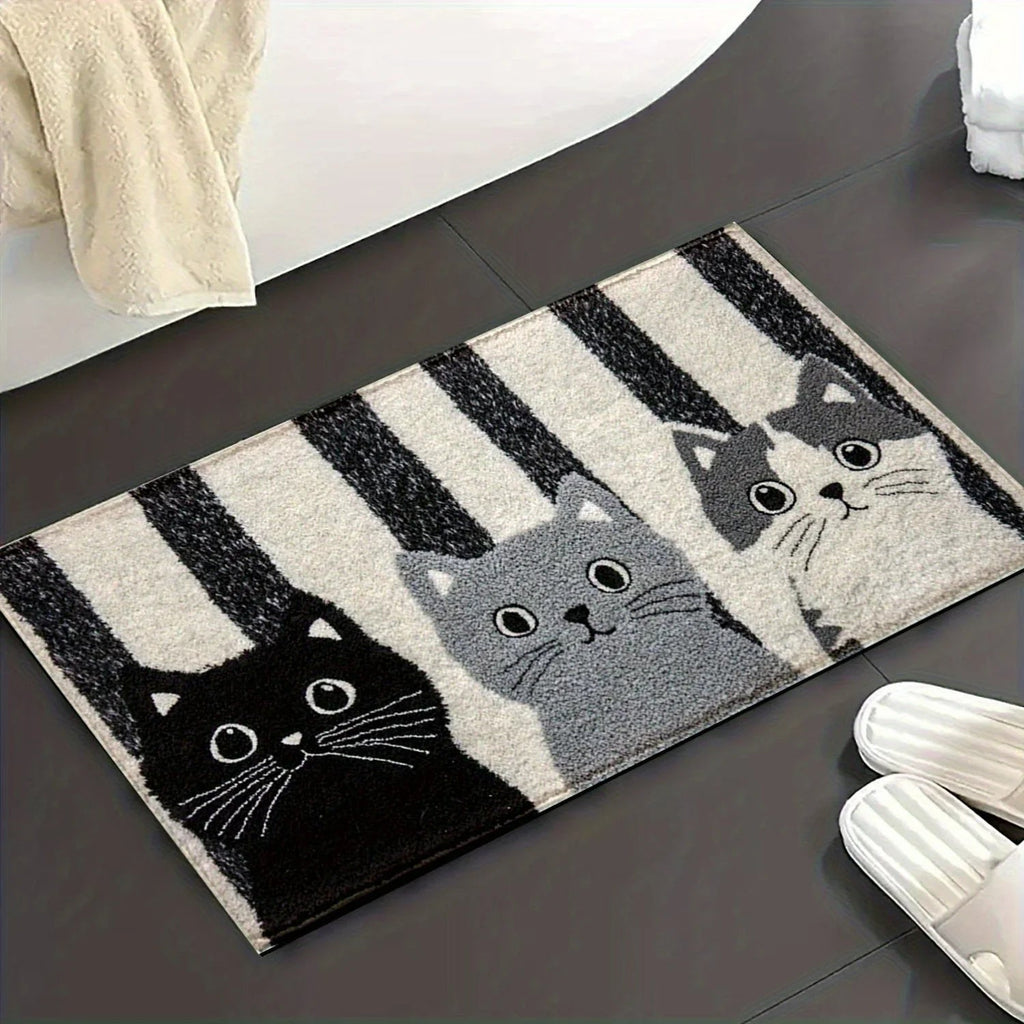 Cat Rug Miyono | Soft & Waterproof | Non-slip Mat with Stripes & Cartoon Cat Design | For Bedroom, Hallway & Living Room