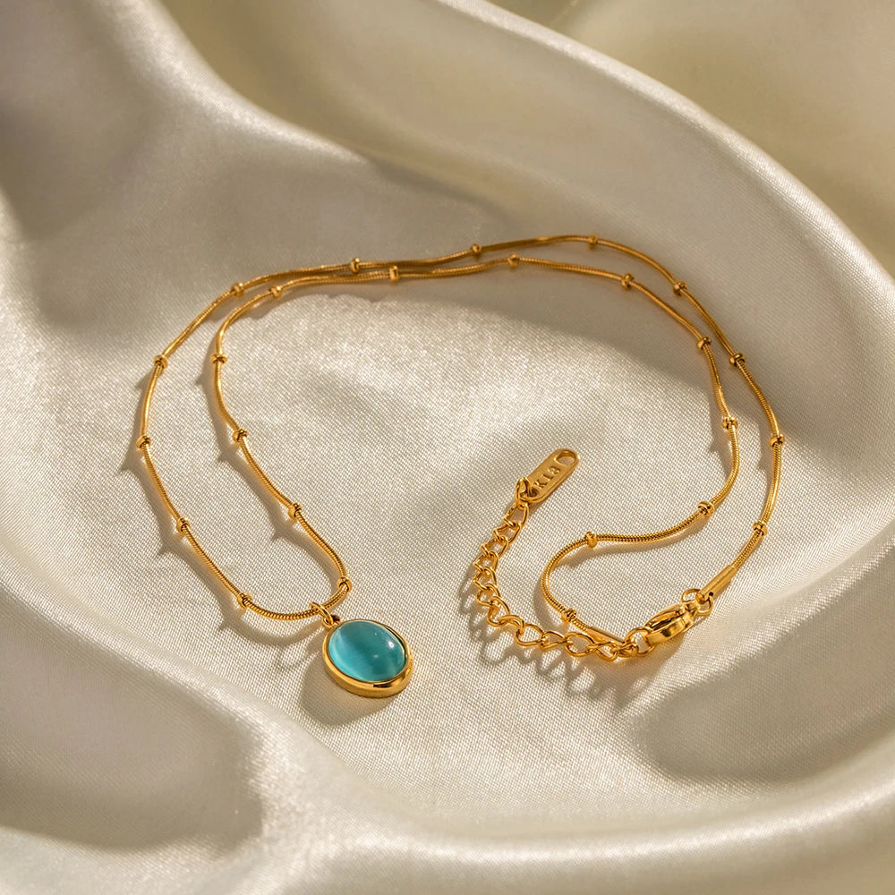 18k Blue Opal Satellite Chain Necklace