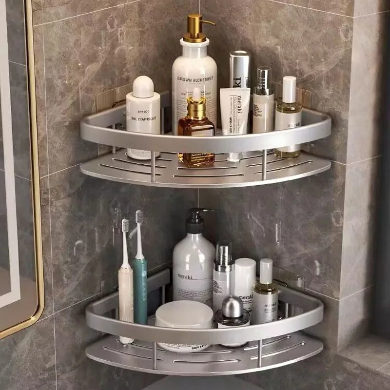 AquaSpace Pro | Corner Shower Shelf Without Drilling | Aluminum | Rust-Free & Load-Bearing | Bathroom Shelf in Black, White, Silver or Black-Gold