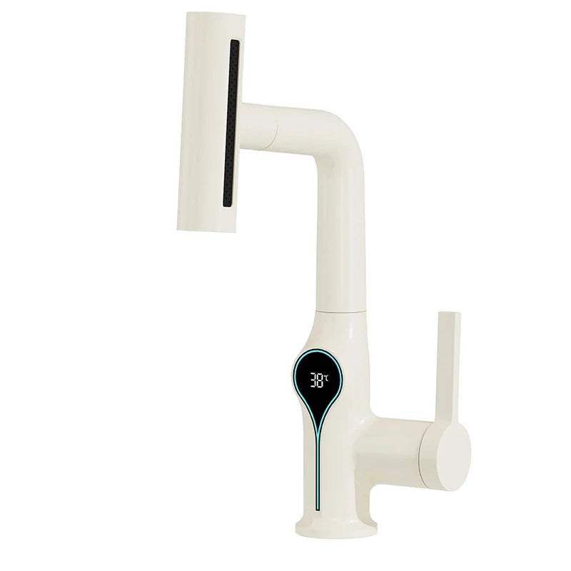 Faucet with Waterfall Jet Temperature Display and Adjustable Sprayer