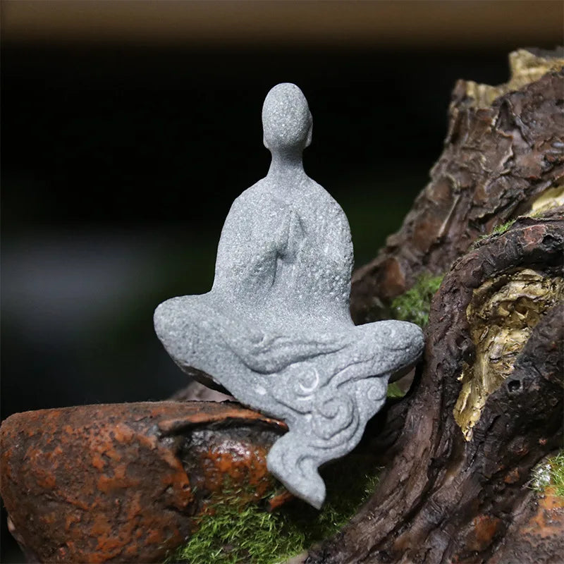 Buddha Stone Statue Small Buddhist Monks Tibetan Buddhism Figures Zen Garden Ornament Meditation Home Aquarium Decoration