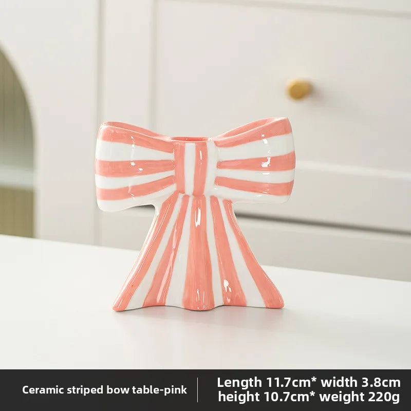 Classic Striped Bow Ceramic Candle Holder