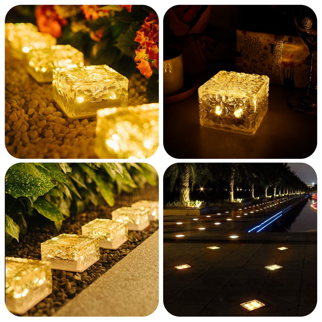 Waterproof solar-powered ice cube lamp for stylish garden and terrace atmosphere