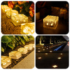 Waterproof solar-powered ice cube lamp for stylish garden and terrace atmosphere