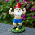 Funny Gnome Figurine made of Resin as Weightlifter for Garden Decoration