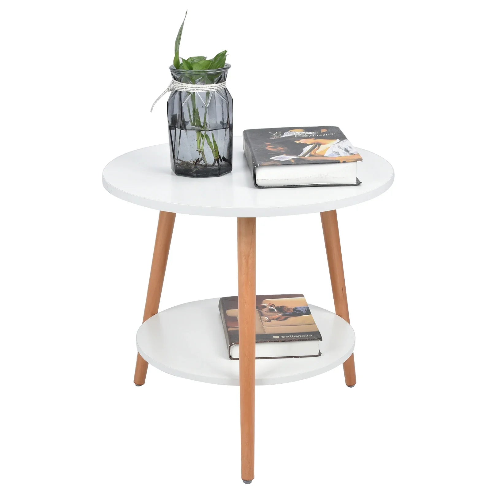 White Side Table with 2 Layers and Storage Space for the Living Room