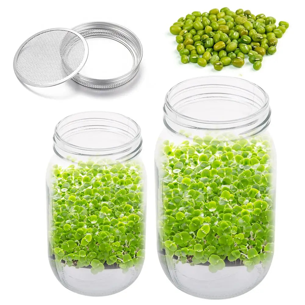 VitaKeim Sprouting Jar Set | Stainless Steel Strainer Lid | For Fresh Sprouts at Home | 16oz & 32oz