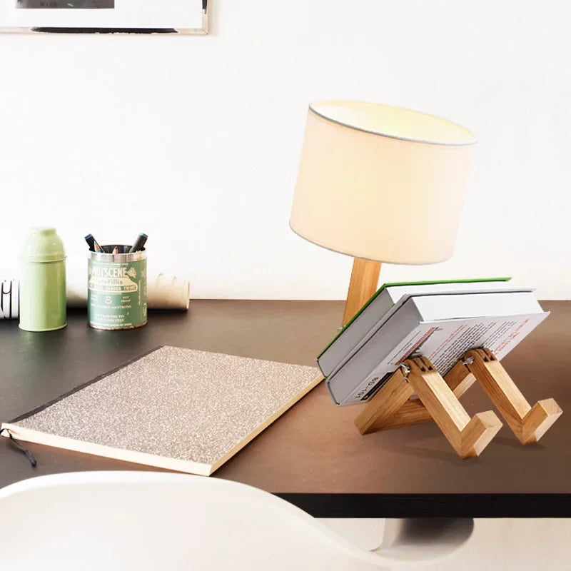 Wooden Table Lamp with Book Holder – Modern Design for Your Home
