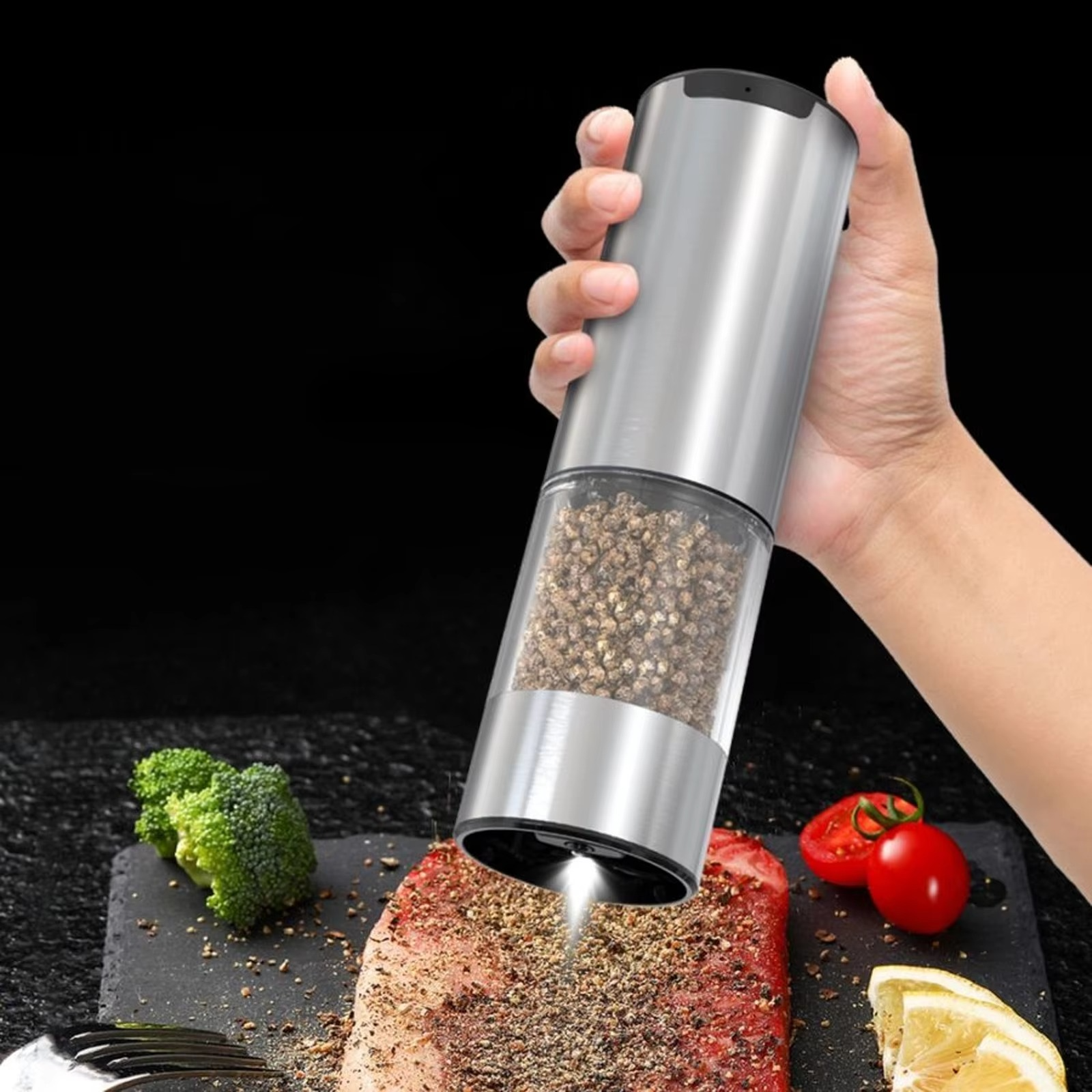 Electric Salt and Pepper Grinder Set with Adjustable Coarseness and LED Light