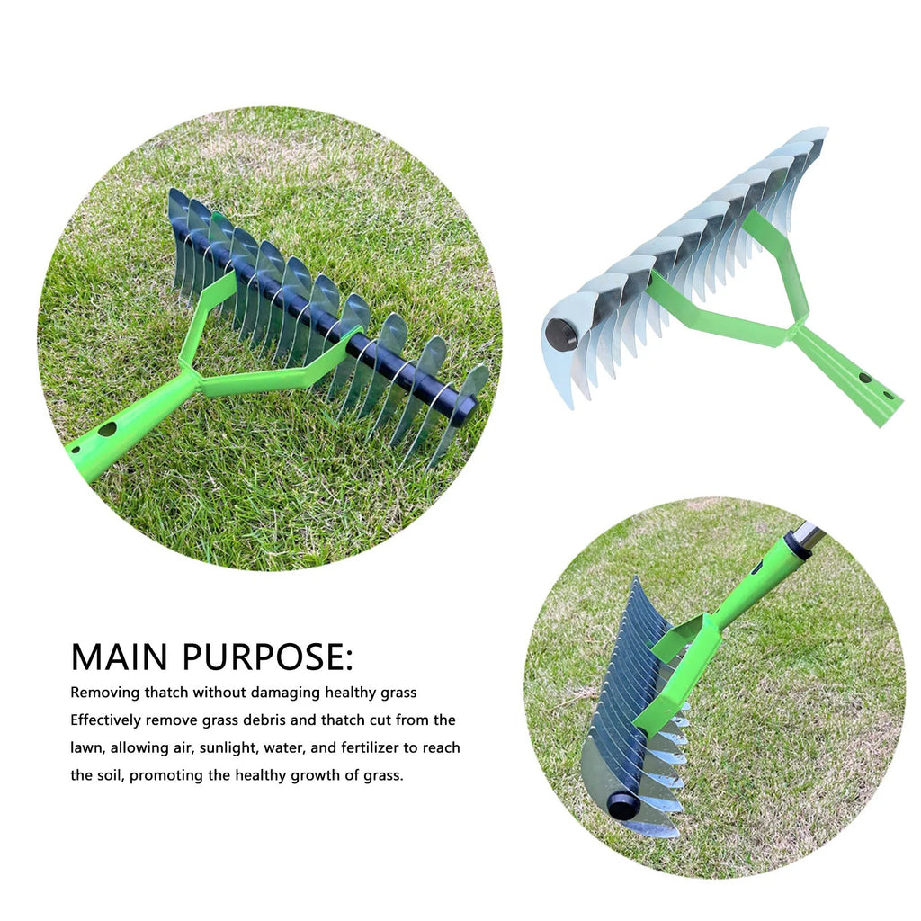 RasenPro Rake Head | Lawn Scarifier Stainless Steel | Curved Tines | For Moss, Leaves & Soil Care