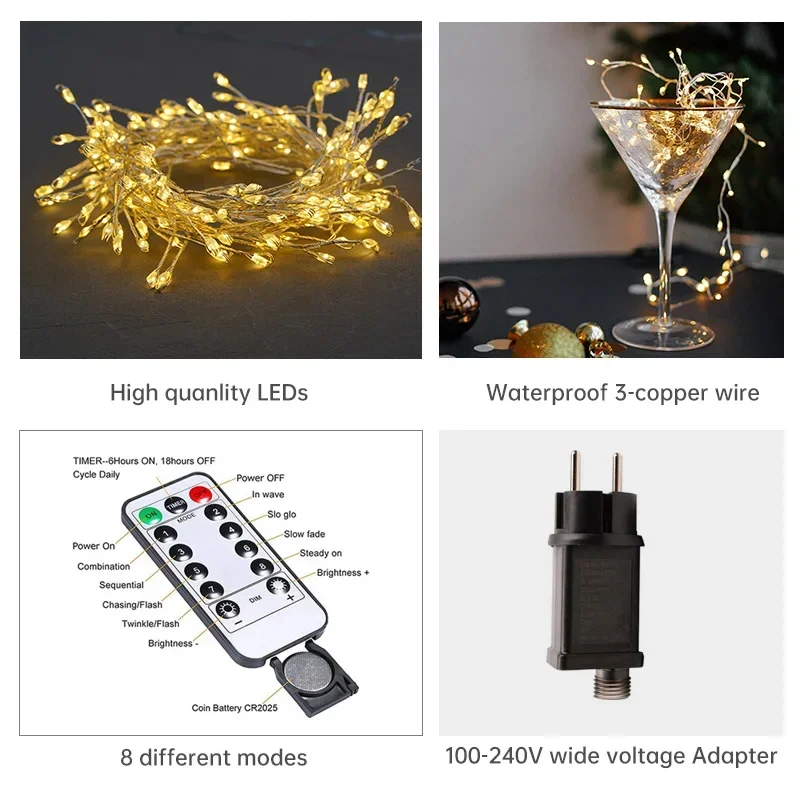 Cluster LED String Lights Lumistra | Warm White & Cool White | 36 m Silver Wire | Waterproof IP44 | For Christmas, Wedding & Party