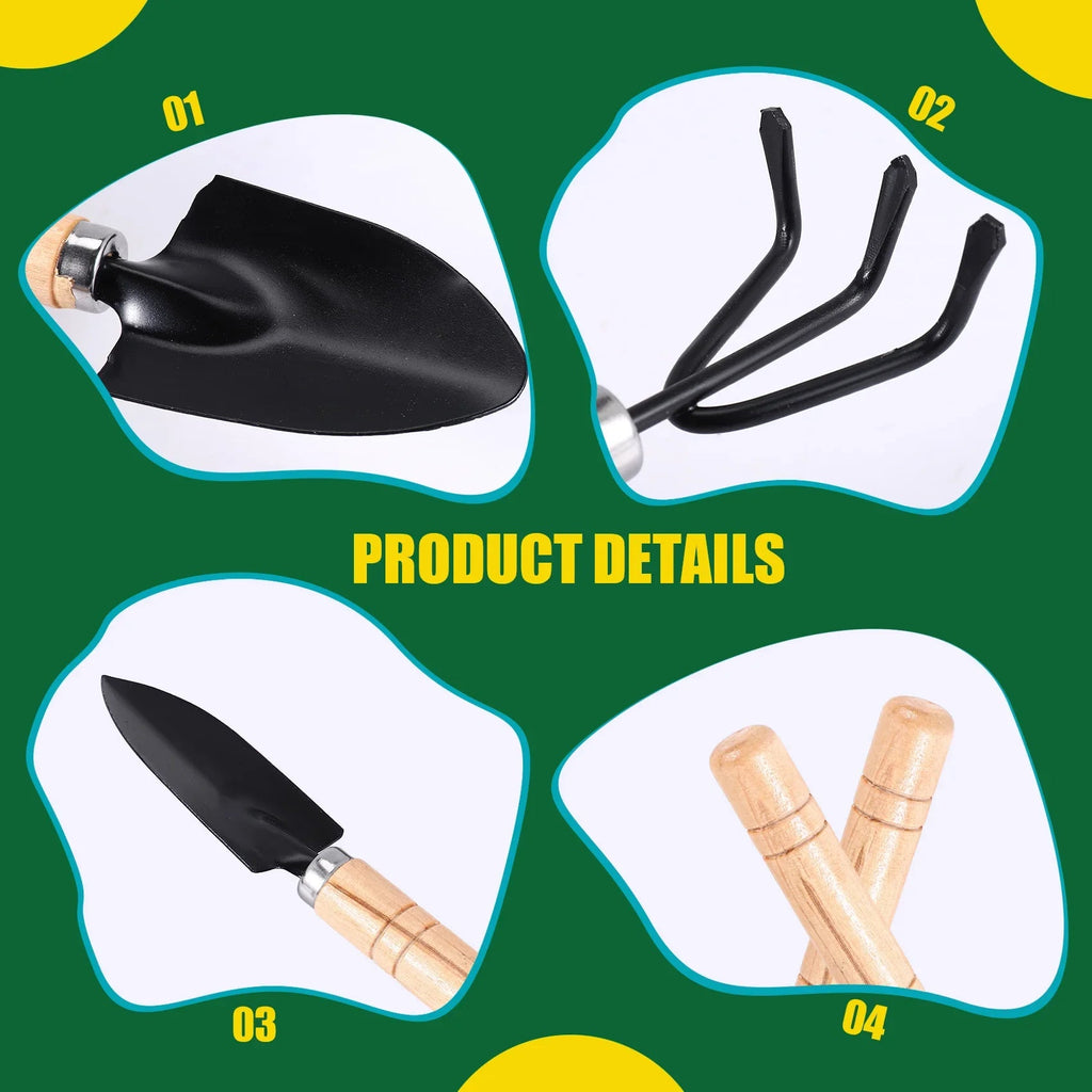 Planturio Mini Garden Tool Set 3-piece | Spade, Shovel & Rake | Wooden Handle & Metal Head | For Bonsai & Houseplants