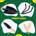 Planturio Mini Garden Tool Set 3-piece | Spade, Shovel & Rake | Wooden Handle & Metal Head | For Bonsai & Houseplants