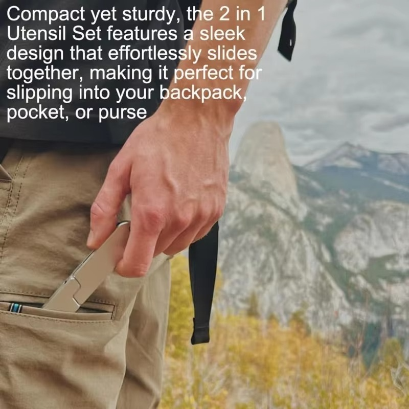 Compact 2-in-1 Camping Cutlery Set - Detachable Knife and Fork, Ideal for Travel