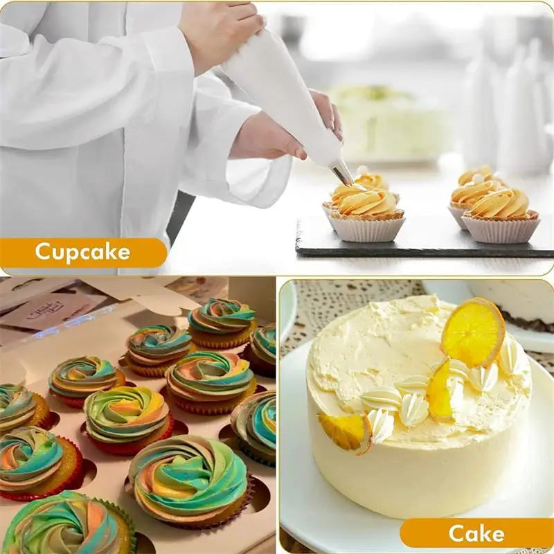 BakeDeko Piping Nozzle Set | Reusable Silicone Piping Bags with Stainless Steel Nozzles | For Cakes, Cupcakes & Pastries