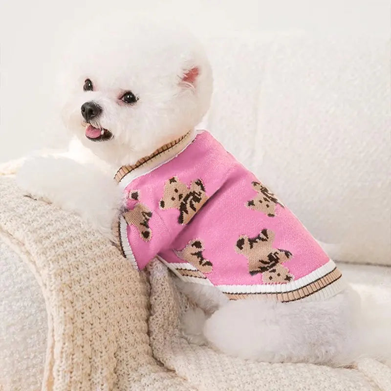 Dog cardigan made of knit warm and striped