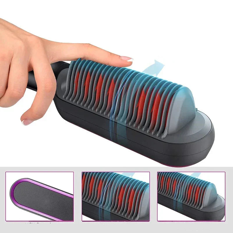 Hair Straightening Brush UK – 2-in-1 Thermal Comb Straightener & Curler with Adjustable Heat & Tourmaline Technology