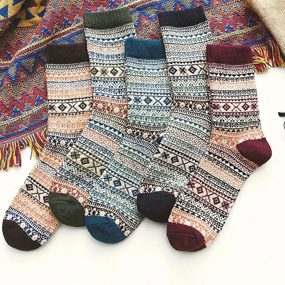 Woolina | Women's Wool Socks Set | 5 Pairs | Extra Thick & Warm | Autumn & Winter