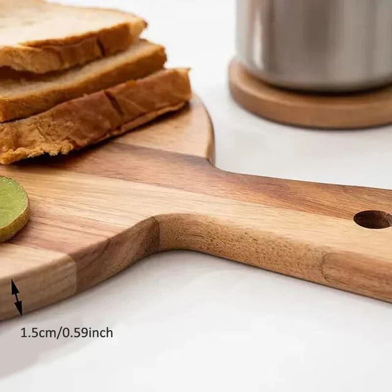 Acacia wood pizza shovel and serving board with handle