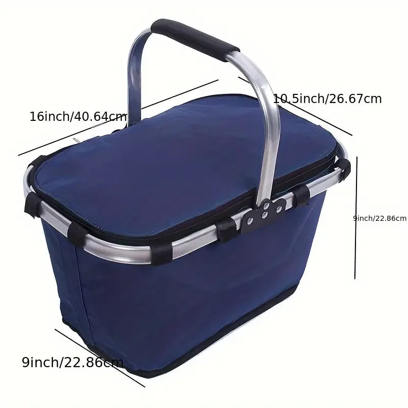 ThermaTrip Folding Basket | Insulated Picnic Basket with Aluminum Foil & Carry Handle | 3-fold Foldable | For Outing, Park, Shopping & Travel