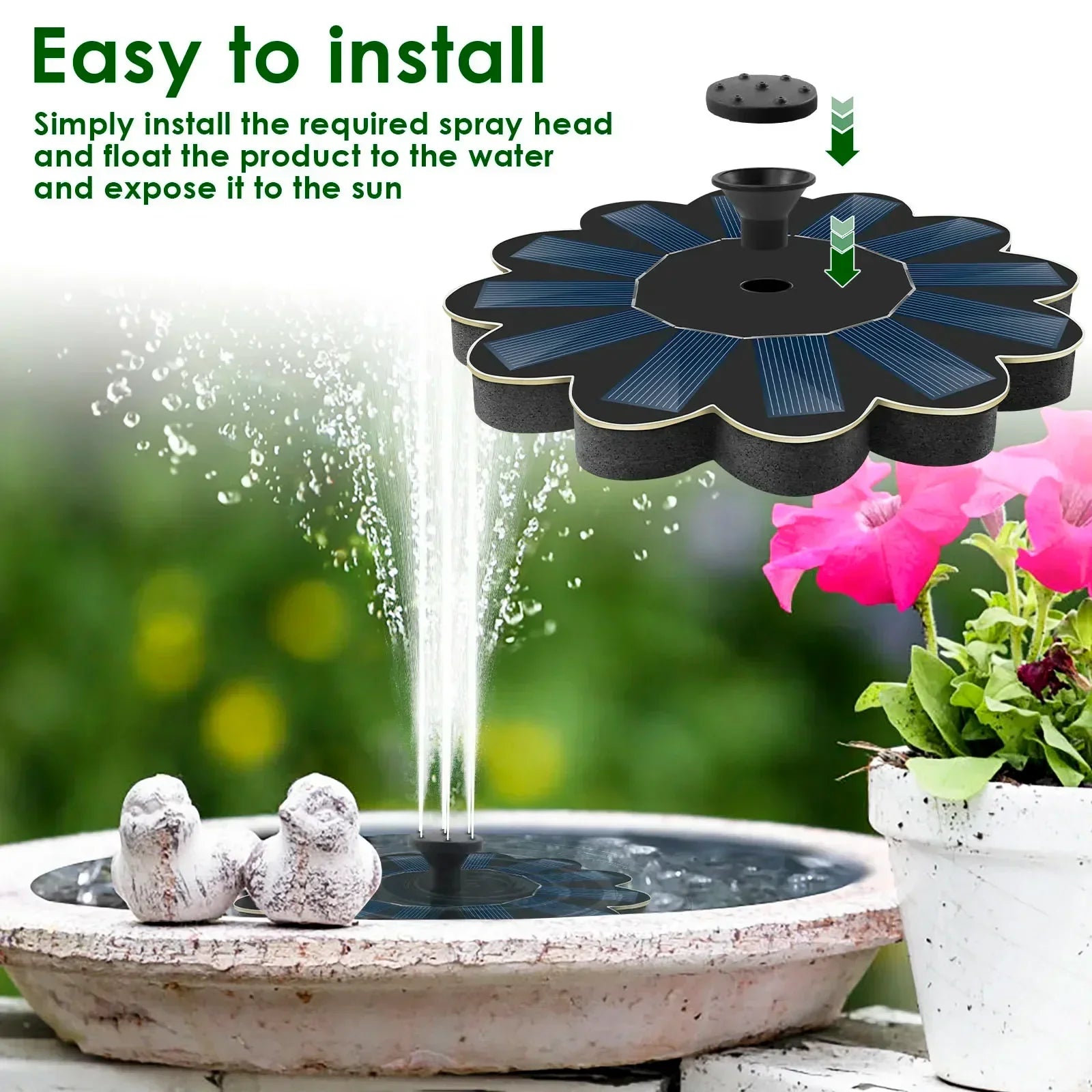 EcoSpray solar fountain | 100% solar energy | Flexible with 5 nozzles | For garden & balcony