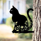 Metal cat silhouette for garden and patio decoration