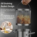 Crisplora FryMaster Stainless Steel Frying Pot 3 L with Strainer & Lid | Tempura Fryer with Tongs