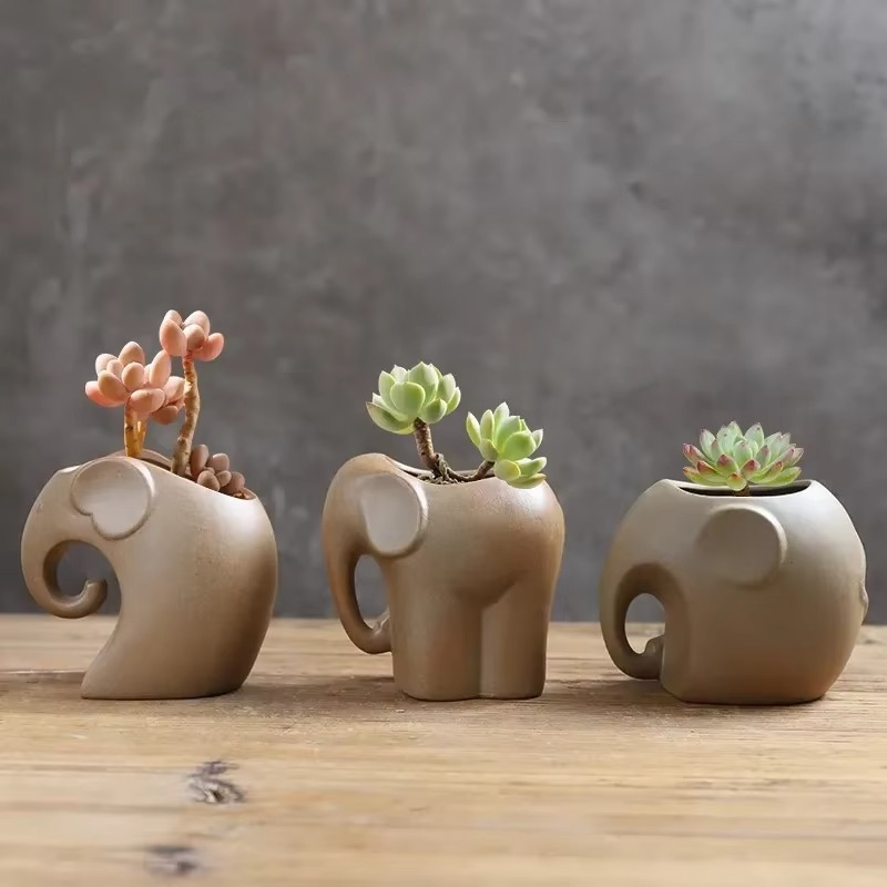 Handcrafted Animal Ceramic Succulent Pots, Small Breathable Desktop Planters