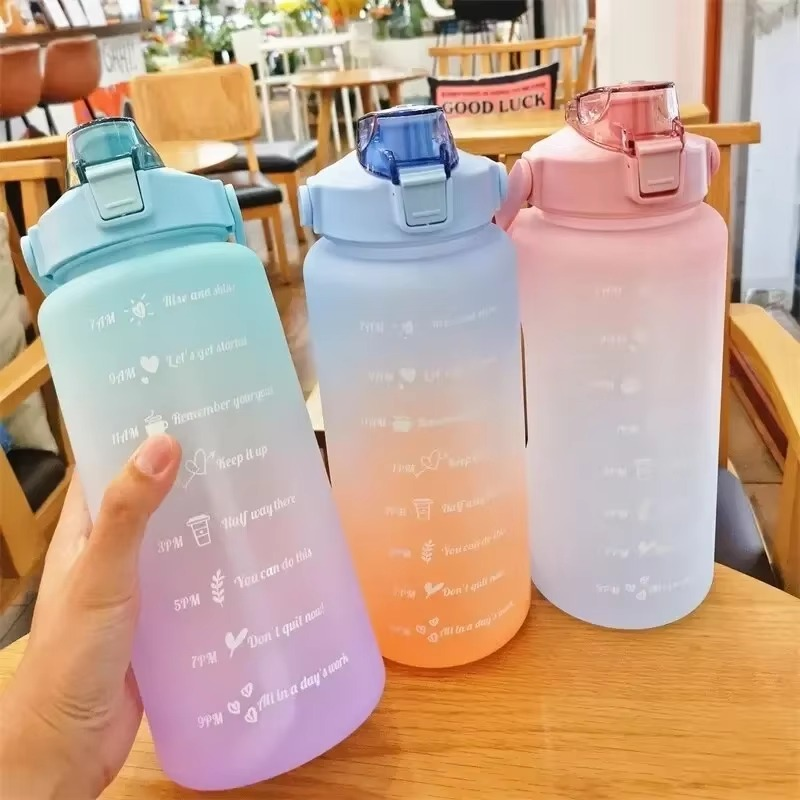 Outdoor 68oz Large Capacity Leakproof Water Bottle with Straw and Time Marker
