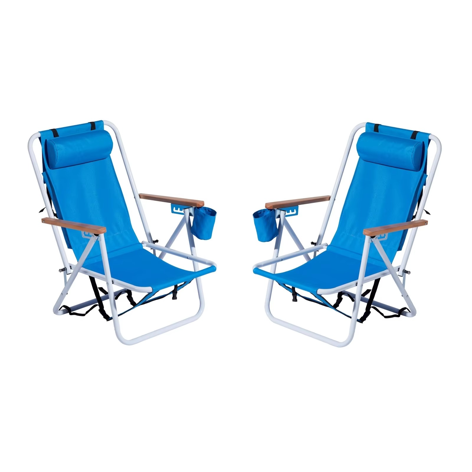 2-Pack Foldable High-Strength Beach Chairs with Adjustable Headrest – Blue