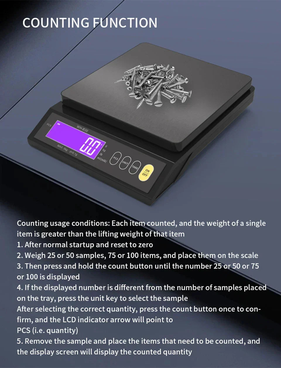 5 kg/0.1 g and 10 kg/1 g digital electronic kitchen scale, LCD display, fully waterproof stainless steel weighing tool for baking