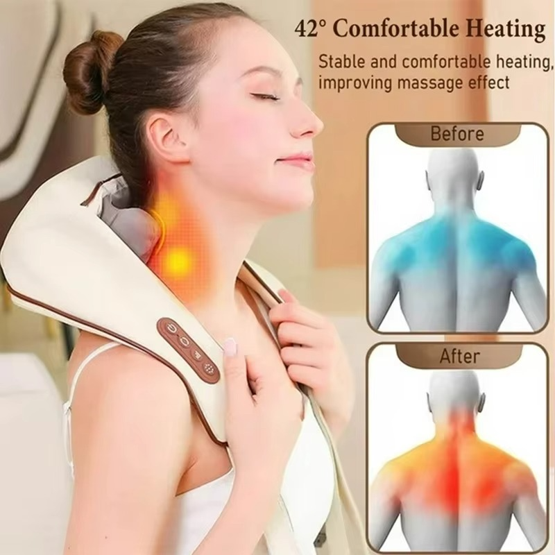 Neck and Shoulder Massager with Deep Tissue Shiatsu and Heat for Pain Relief