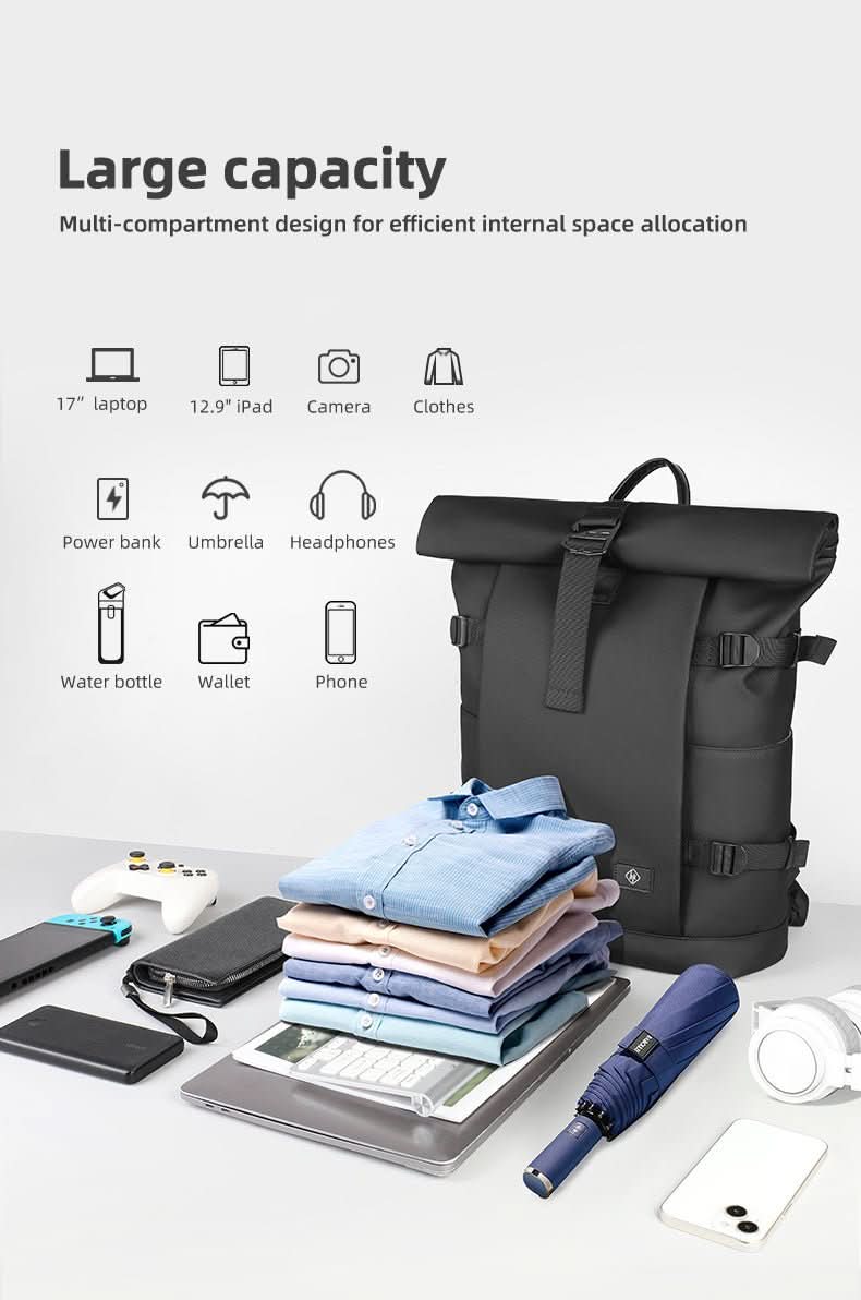 Expandable outdoor backpack with large volume & laptop compartment
