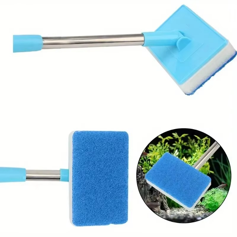 Extendable Aquarium Cleaner with 180° Adjustable Double-Sided Sponge