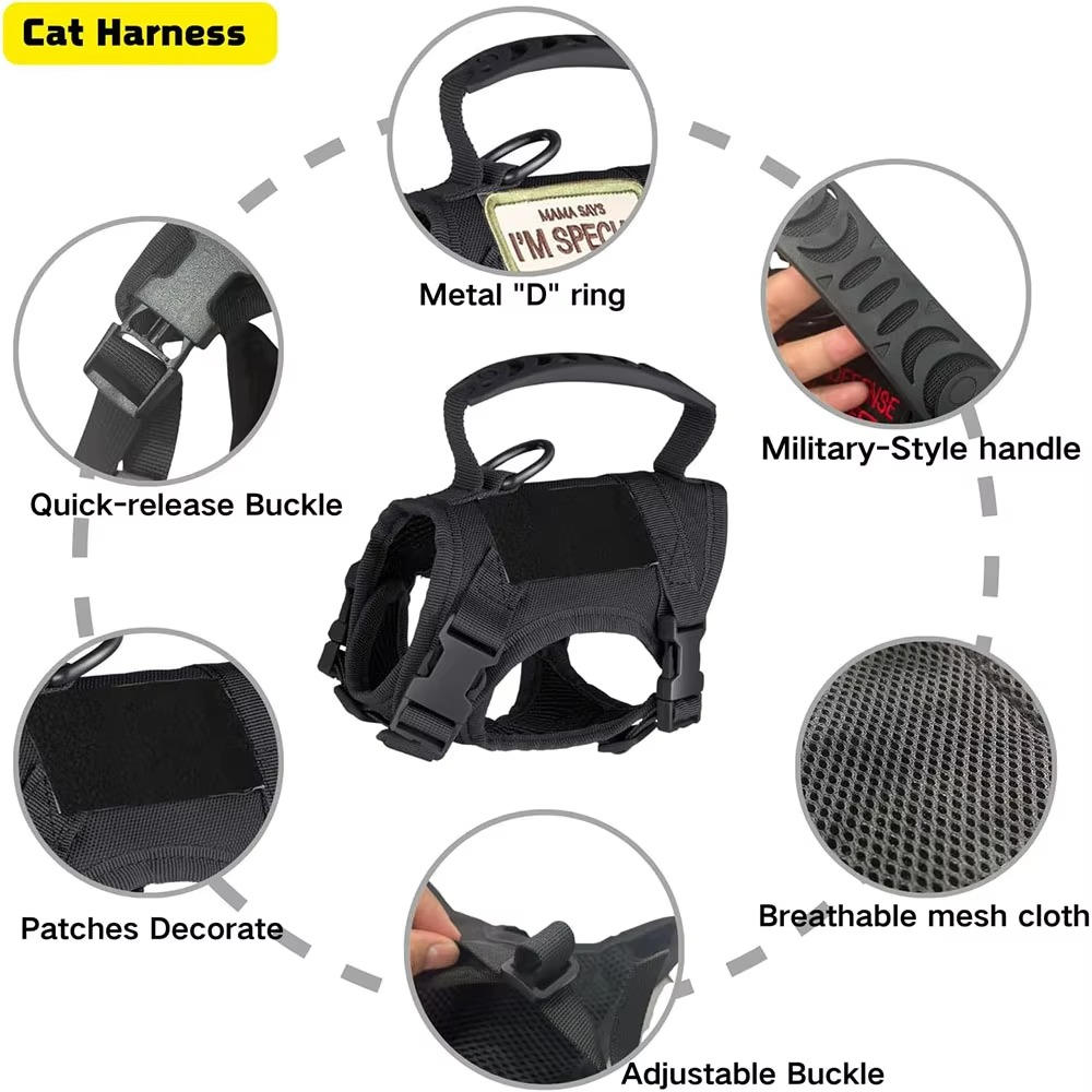 Adjustable Tactical Pet Harness with Control Handle for Cats and Large Dogs